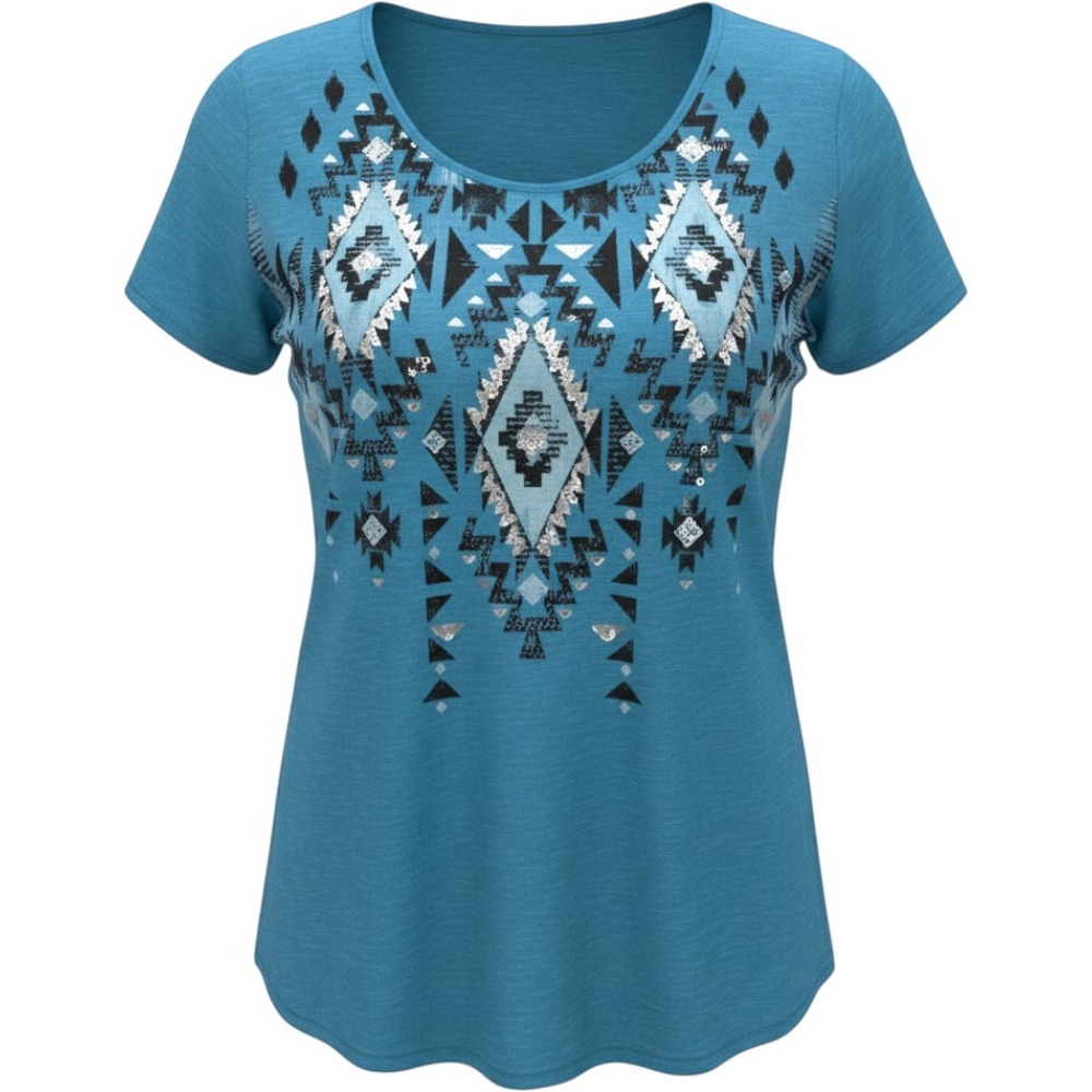 Madison & Berkeley Womens Baby Blue Southwestern Graphic Tee Shirt L NEW